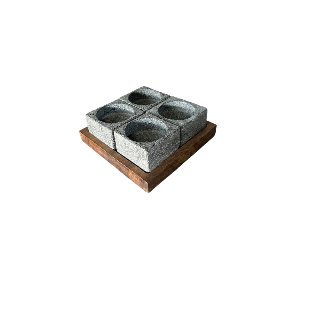 Juego de Molcajetes 4 en uno de Piedra Volcánica