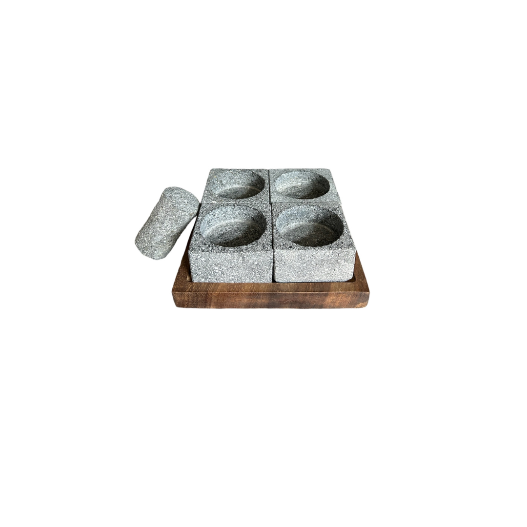 Juego de Molcajetes 4 en uno de Piedra Volcánica