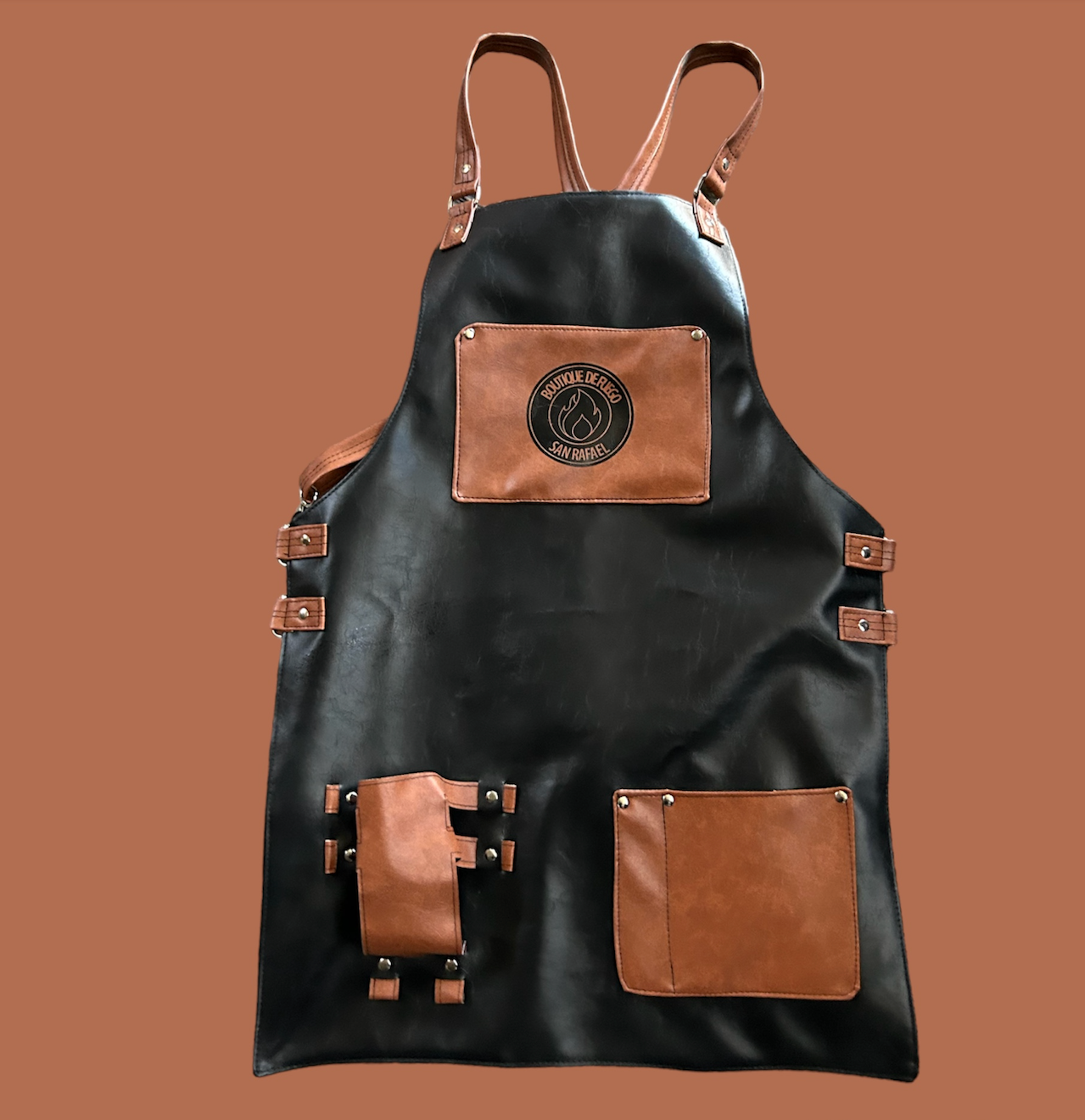 Mandil Parrillero Pro Tacto Piel Negro/Café