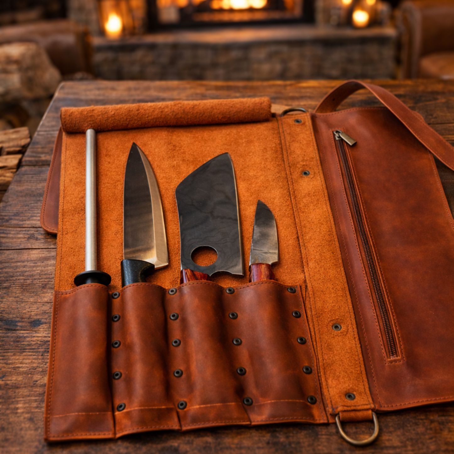 Fire Forge Knife Rol | Estuche Artesanal de Cuero para Cuchillos
